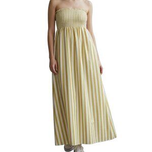 A New Day Yellow White Striped Maxi Dress Sundress Strapless Cotton Size Medium
